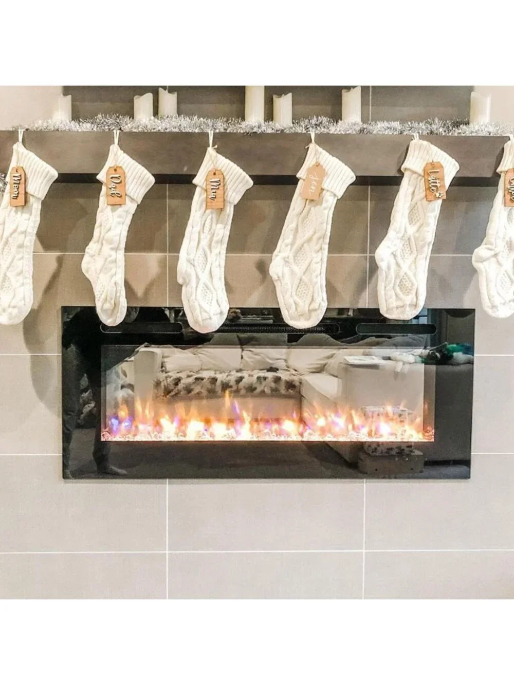 Set of 6 Large Cable Knit Christmas Stockings - 18 Inch Ivory White Holiday